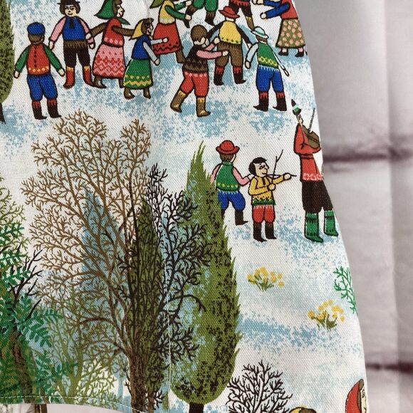 Handmade Half Apron Winter Scene Christmas Snow Cold Sleigh Ride Pockets Ties - Picture 7 of 8
